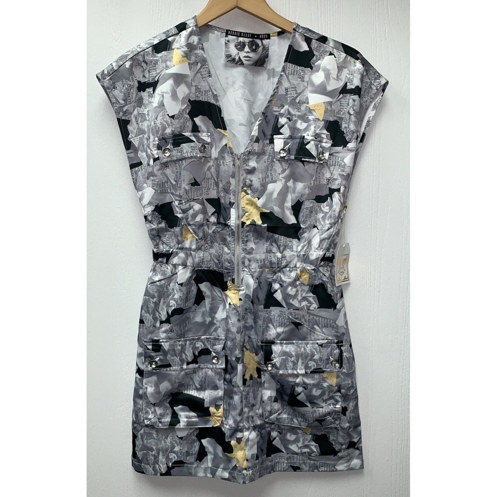 Obey DEBBIE HARRY Mini Dress Wooster Abstract Gray/Black/Yellow‎ New Wave 80s S